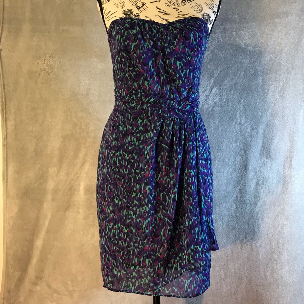 I Heart Ronson Blue Purple Peacock Strapless Dress